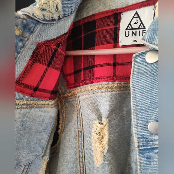UNIF Distressed Denim and Red Flannel Vest - Picture 9 of 12